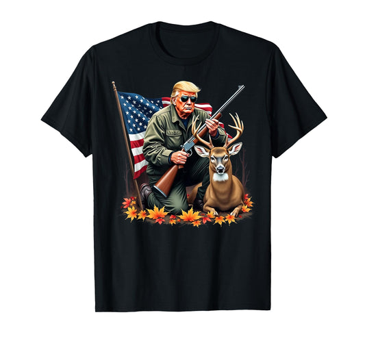 Hunting Deer Season Vintage Trump USA Flag Camouflage T-Shirt