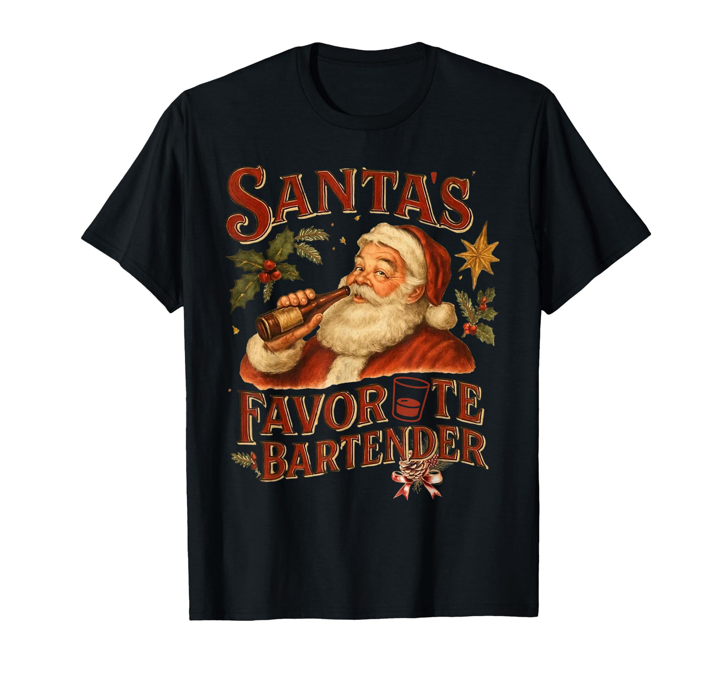 Santa Claus Bartender Funny Drinking Alcohol Beer Christmas T-Shirt