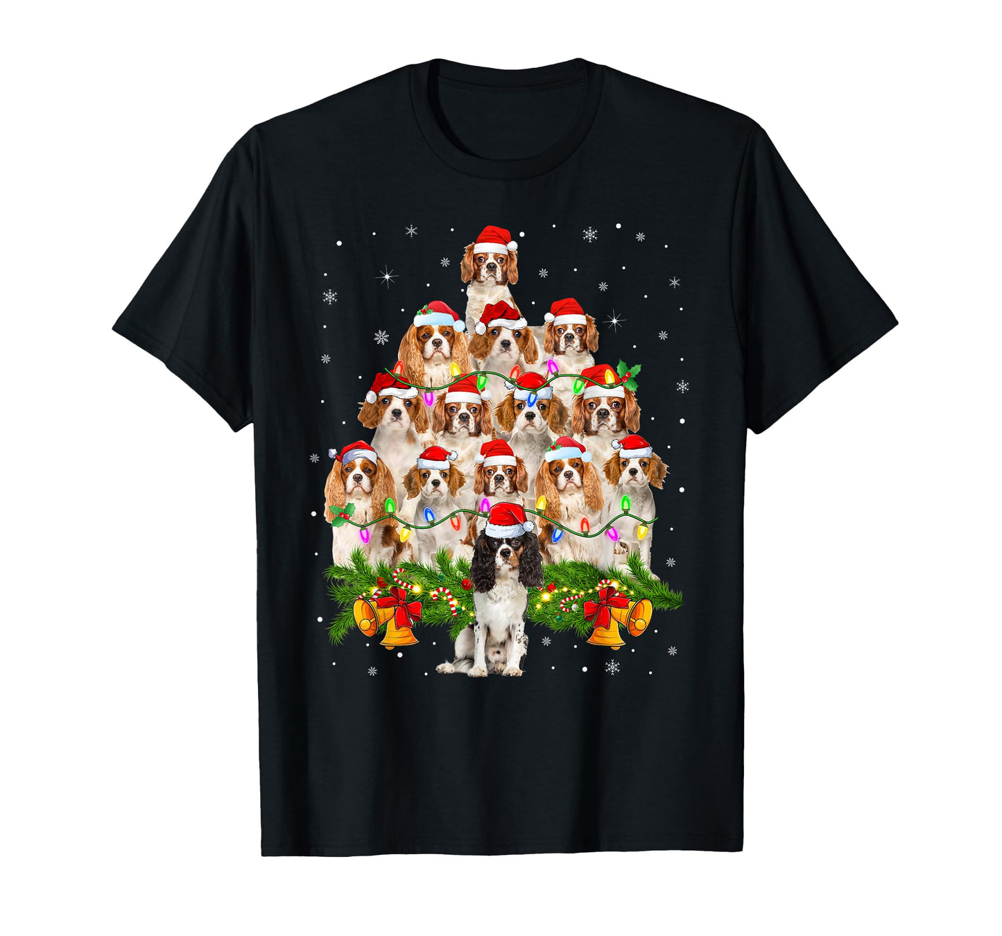 Cavalier King Charles Spaniel Christmas Tree Lights Dog Xmas T-Shirt