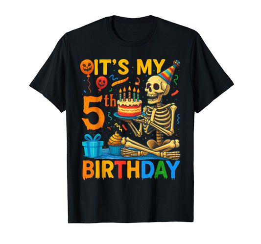 5th Birthday Halloween Skeleton Matching Party T-Shirt