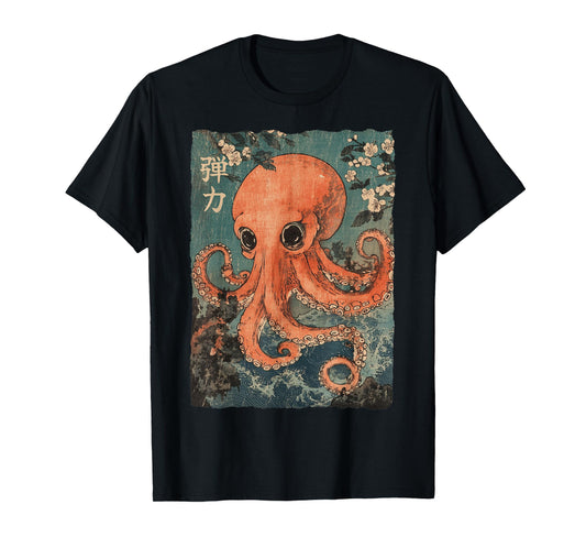 Octopus and Cherry Blossom tree Japanese Woodblock art T-Shirt