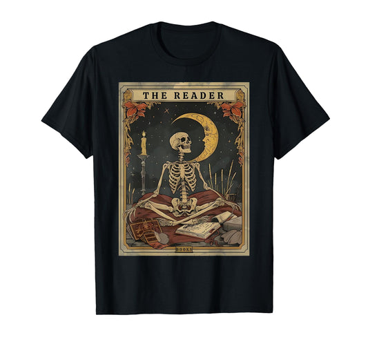 Books Lover Book Novels Reading Halloween Costumes Cottagecore Skeleton Aesthetic Tarot Card The Reader Graphic T-Shirt