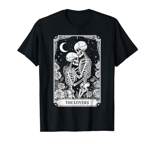 Tarot Card The Lovers Skeleton Goth Halloween Witch Vintage T-Shirt