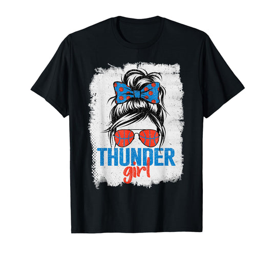 Vintage Thunder Girl Messy Bun Retro Sports Fan Team Spirit T-Shirt