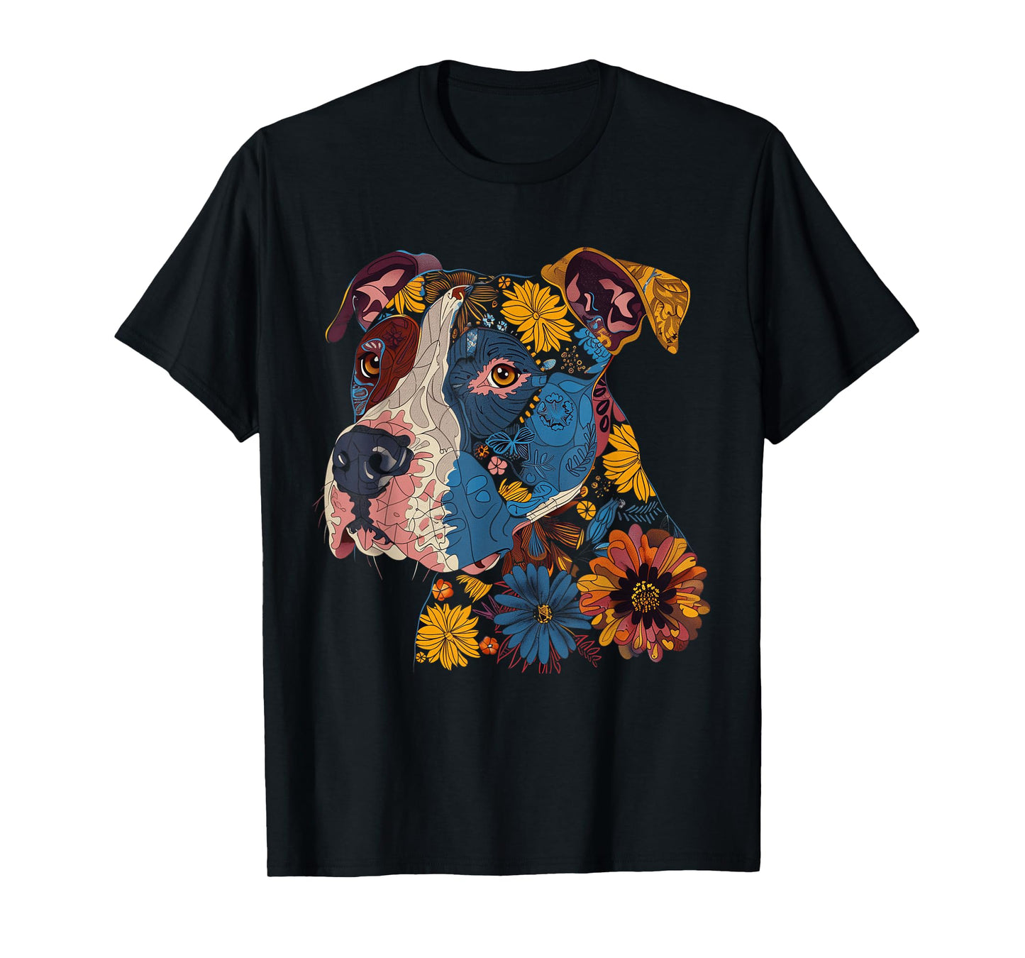 Pitbull Floral Dog Lover Vintage Flower Art Pitbull Mom Dad Men Women Kids T-Shirt