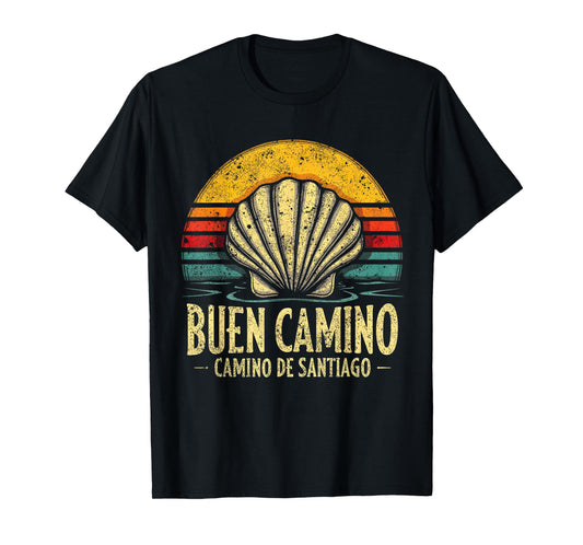 Womens Buen Camino Shell Vintage Santiago Pilgrim Hike Spain T-Shirt