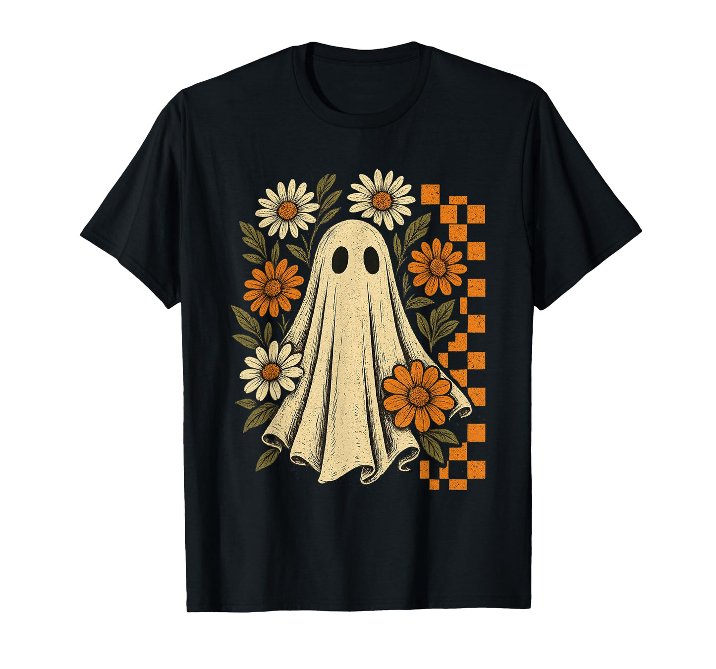 Vintage Floral Ghost Groovy Halloween Spooky Girls Women T-Shirt