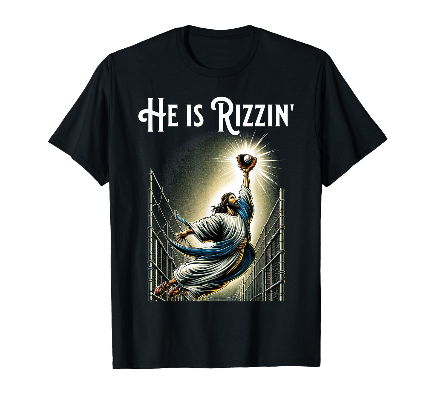 He is Rizzin Jesus Playing Baseball Funny Sports Rizz T-Shirt