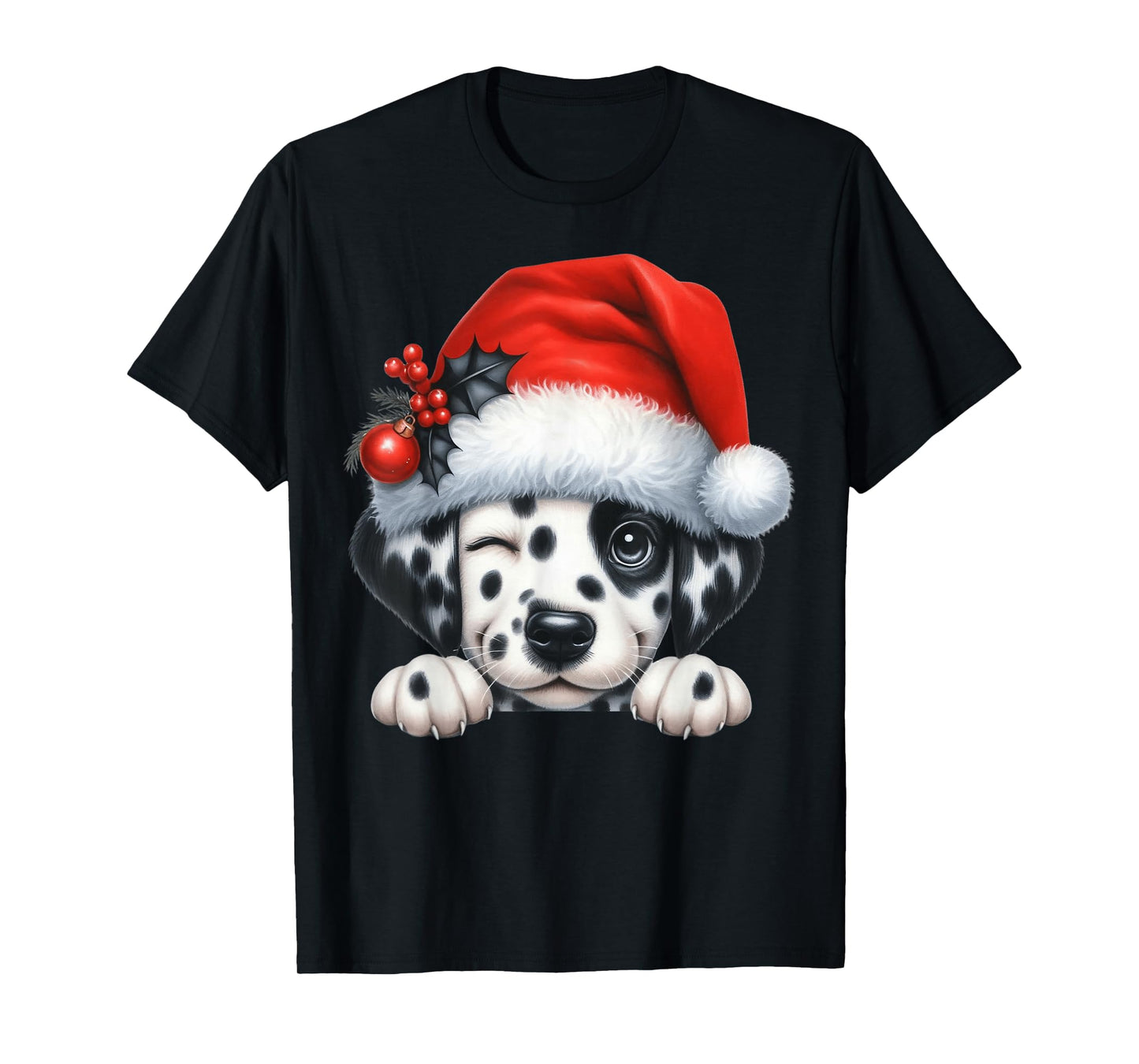 Dalmatian Dog Christmas Santa Hat Dog Mom Dad T-Shirt
