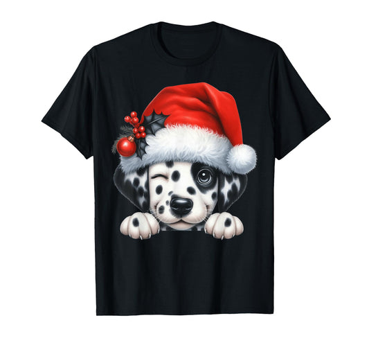 Dalmatian Dog Christmas Santa Hat Dog Mom Dad T-Shirt