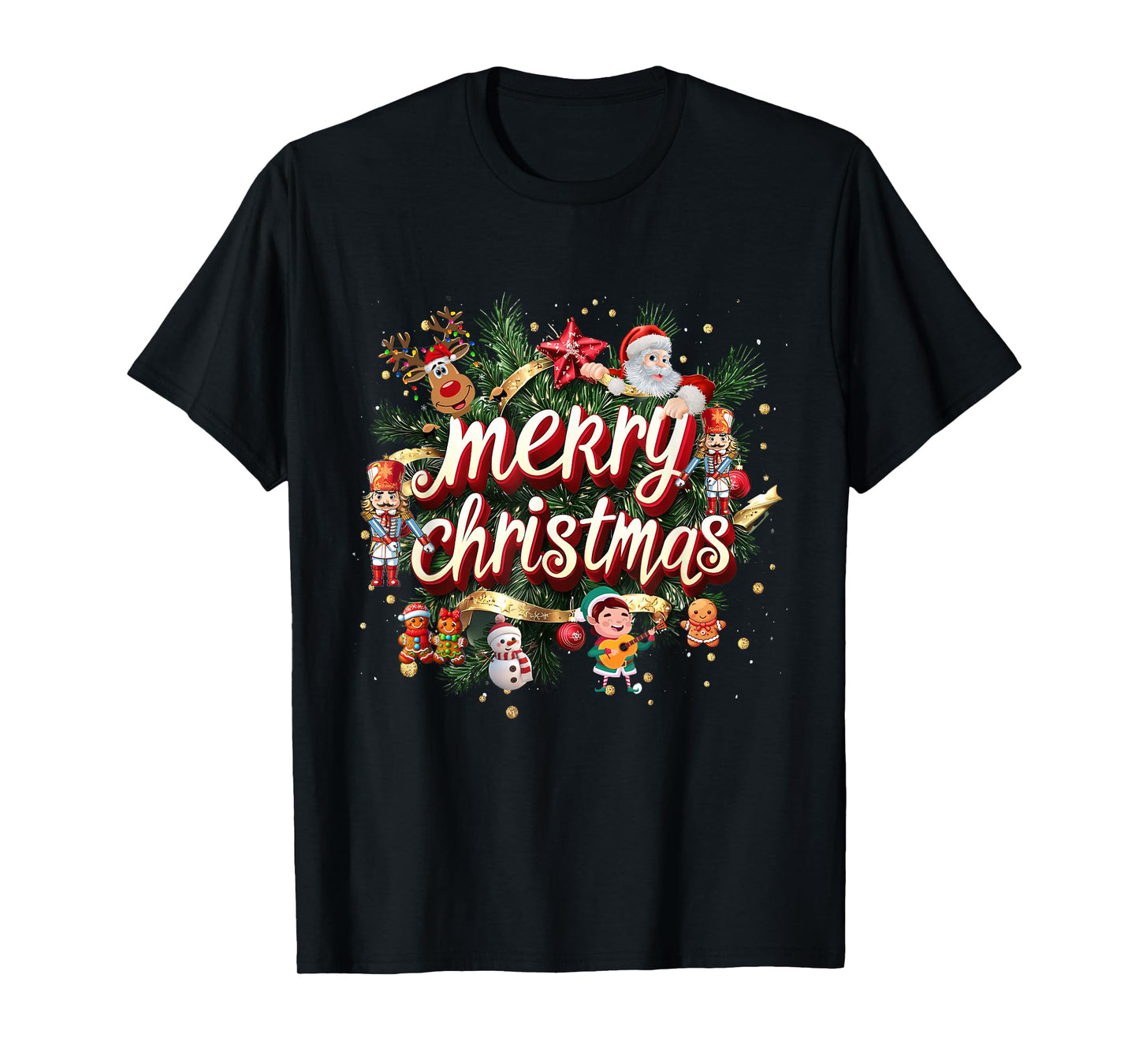 Funny Merry Christmas Lights Elf Santa Xmas Family Men Women T-Shirt