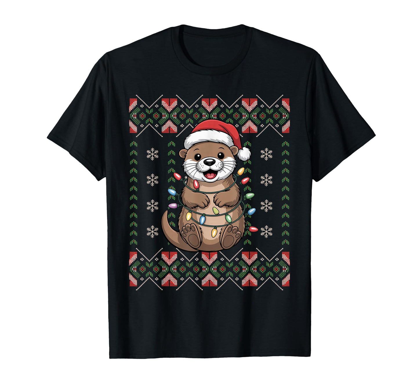 Santa Otter Christmas Ugly Sweater Funny Holiday Pajamas T-Shirt