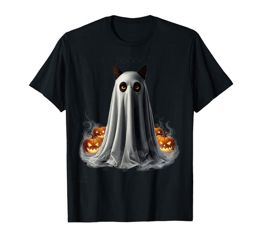 Ghost Cat Meme Funny Halloween Men Women Kids T-Shirt