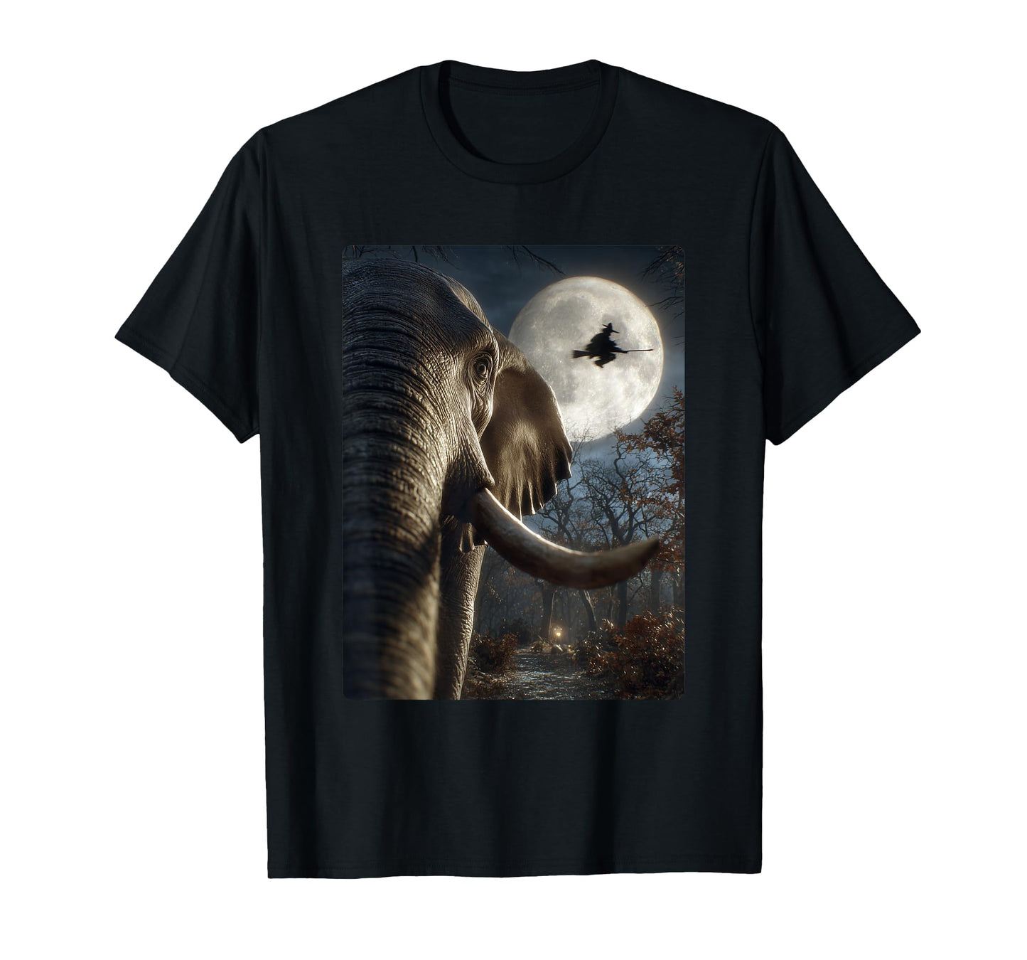 Funny Elephant Selfie Full Moon Flying Witch Halloween Dog T-Shirt