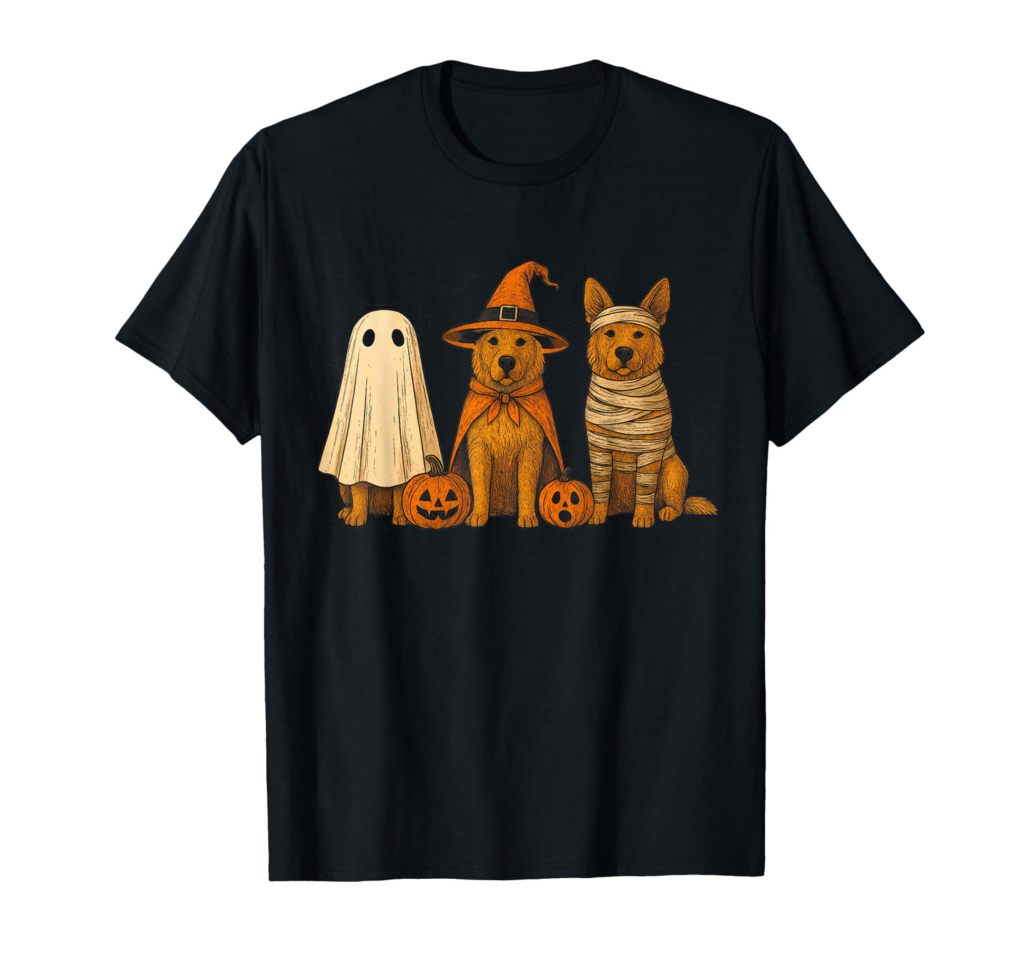 Retro Akita Dog Witch Scary Halloween Pumpkin Women Men Kids T-Shirt