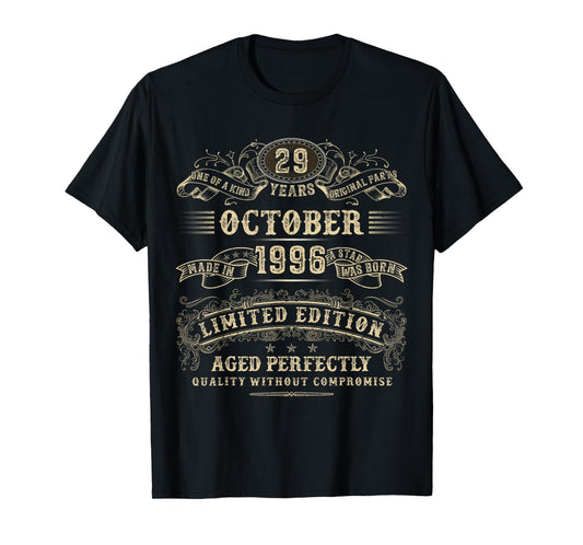 29 Year Old Gifts 29th Birthday October 1996 Limited Edition T-Shirt