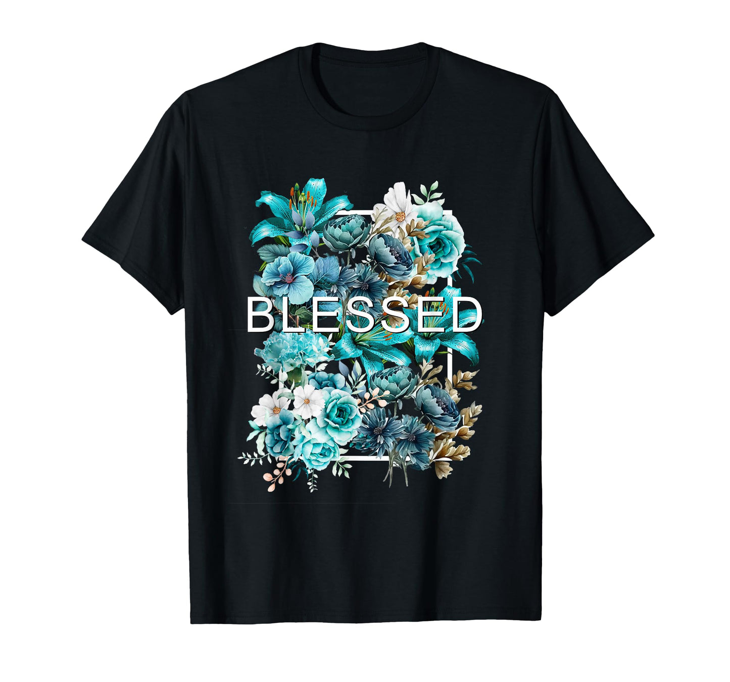 Teal Aqua Blessed & Blooming Teal Aqua Graphic T-Shirt