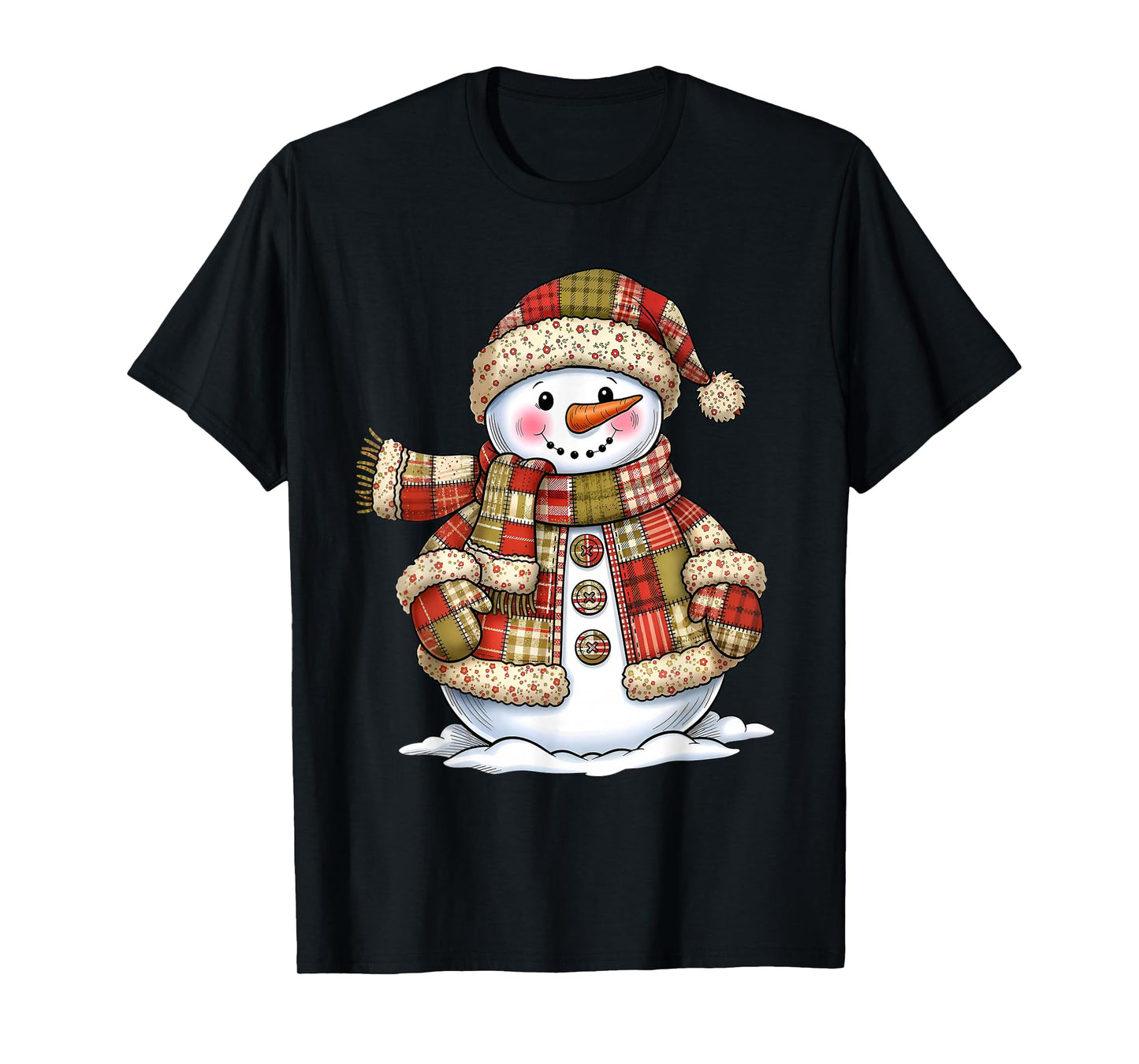 Snowman Patchwork Merry Christmas Snowflake Pajamas Holiday T-Shirt