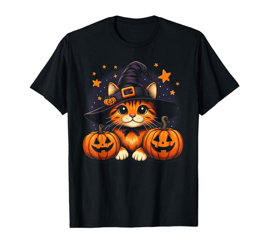 Orange Tabby Cat Halloween Graphic for Men Women Cat Lover T-Shirt