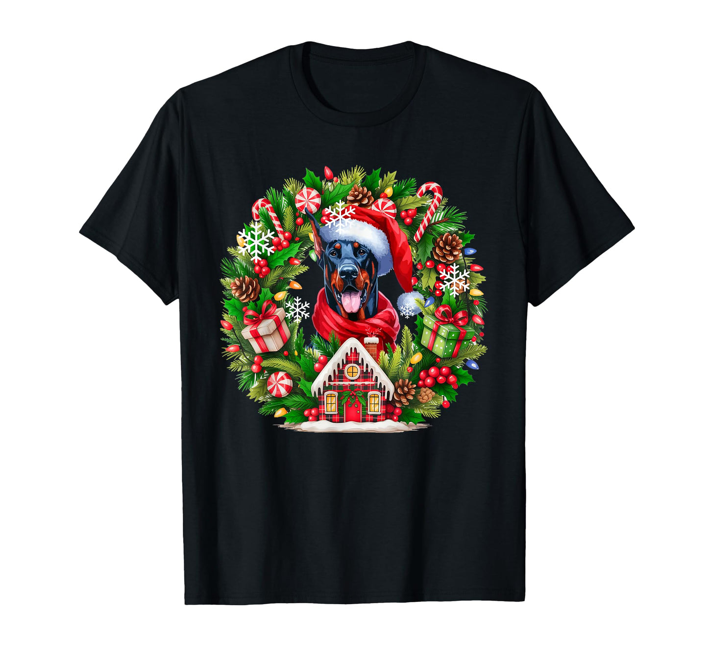 Santa Dobermann Christmas Floral Circle Matching Owner Kids T-Shirt