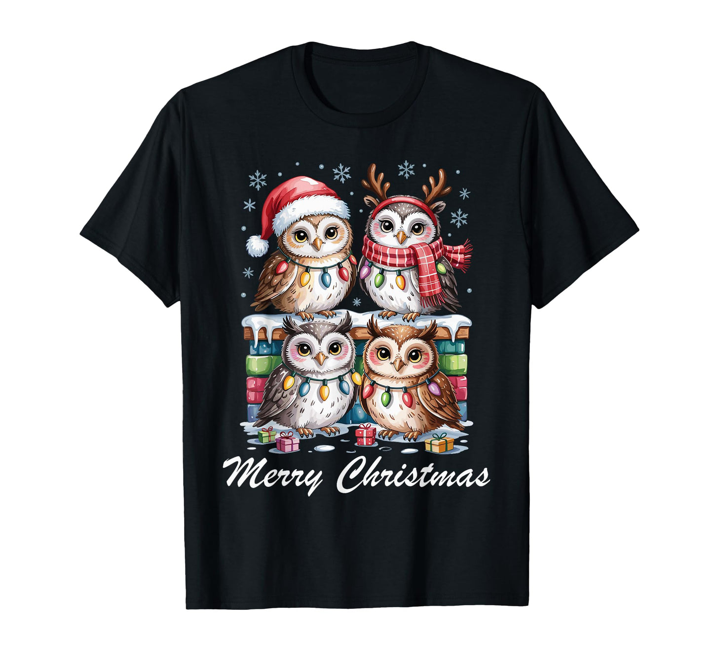 Owl Merry Christmas Cute Pet Lovers Funny Holiday Pajama T-Shirt
