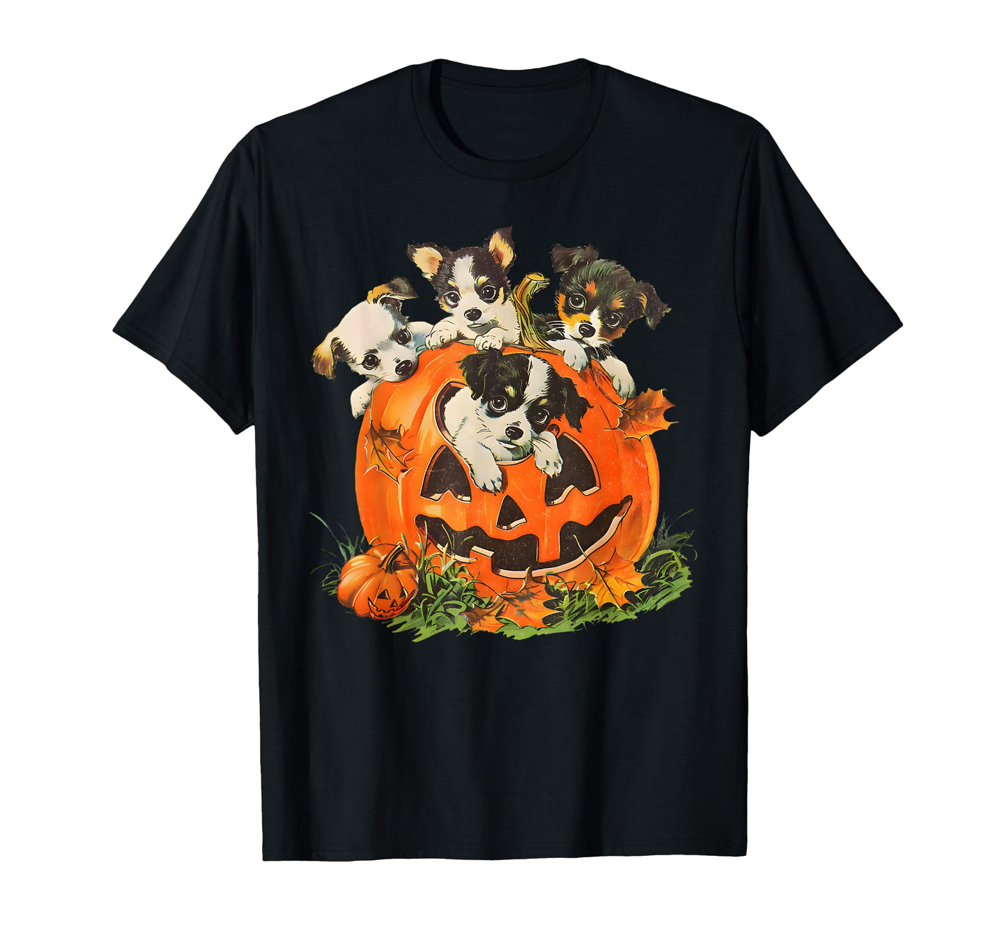 Vintage 90s Dog Retro Pumpkin Puppies Halloween Dog Lovers Men Women Kids T-Shirt