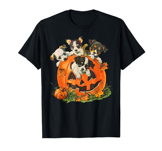 Vintage 90s Dog Retro Pumpkin Puppies Halloween Dog Lovers Men Women Kids T-Shirt