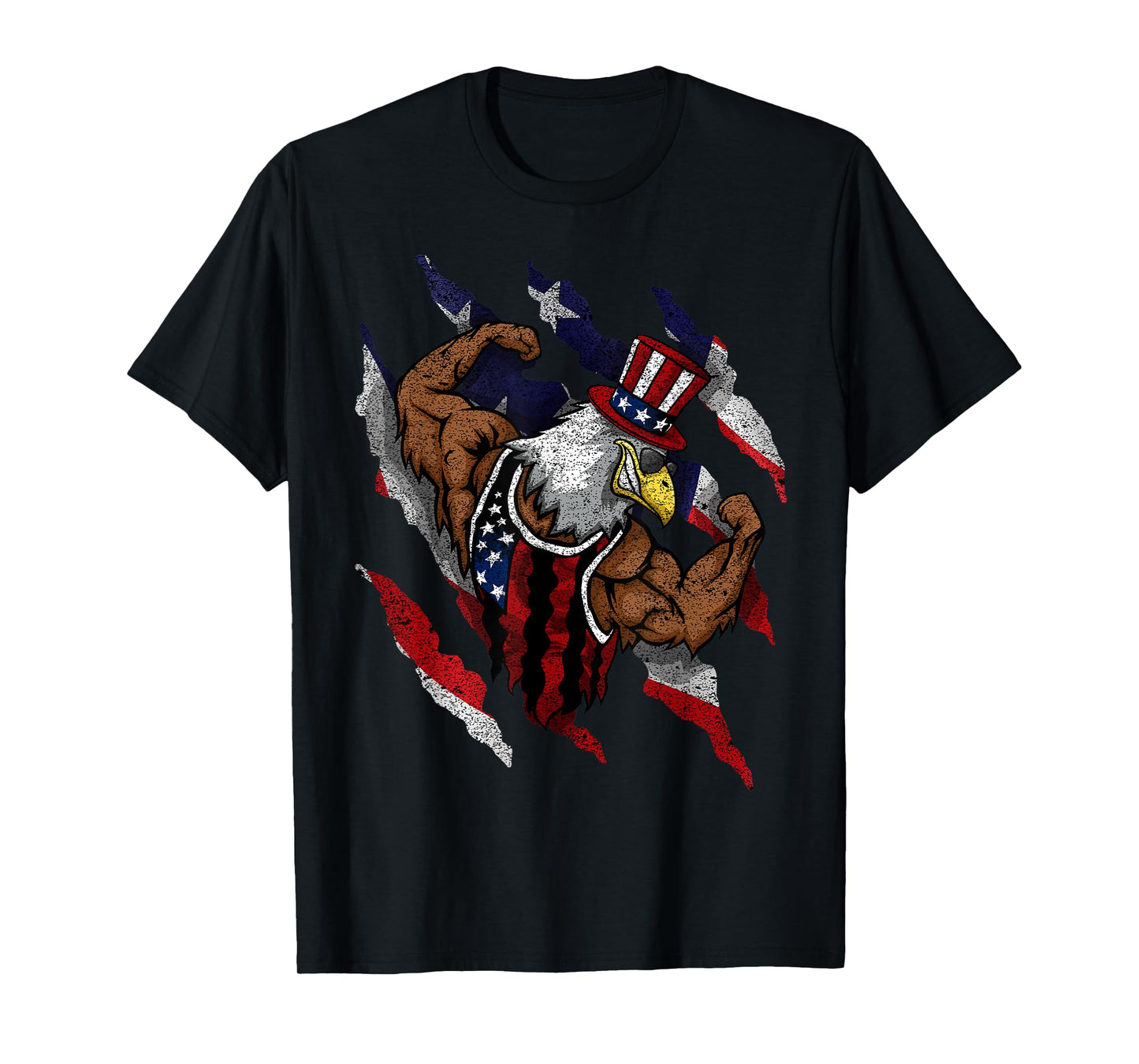 American Flag Muscular Bald Eagle Bike Flexing Uncle Sam T-Shirt for Women Kids Men