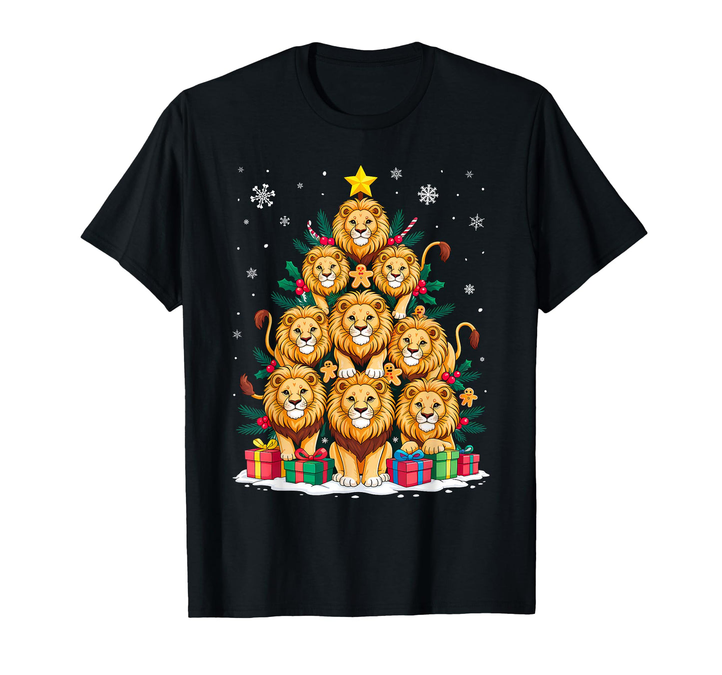 Lover Xmas Matching Santa Lion Christmas Tree T-Shirt