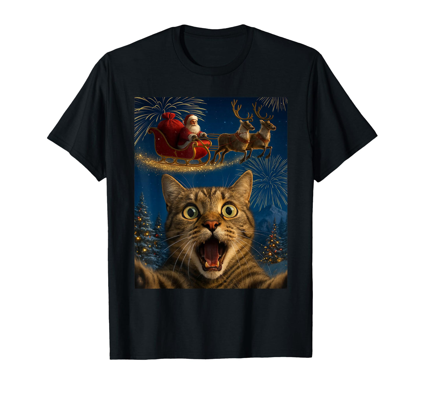 Funny Cat Selfie with Santa Christmas Xmas Meme T-Shirt