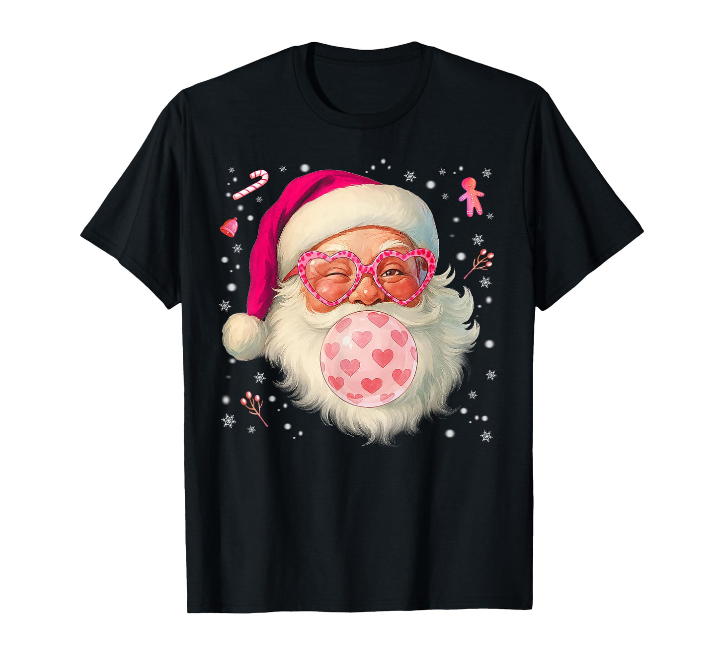 Cute Santa Bubble Gum Glasses Christmas Xmas Women Girl T-Shirt