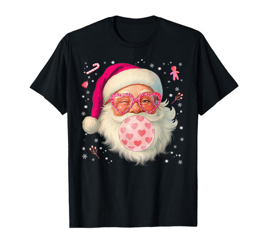 Cute Santa Bubble Gum Glasses Christmas Xmas Women Girl T-Shirt