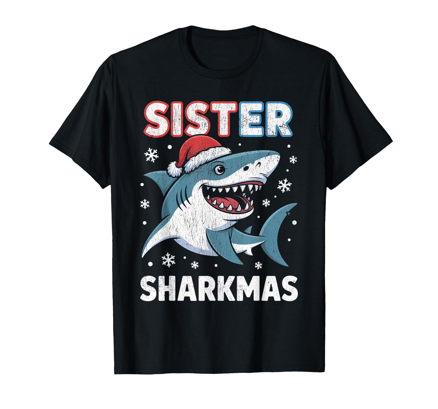 Sister Sharkmas Funny Shark Santa Hat Christmas T-Shirt