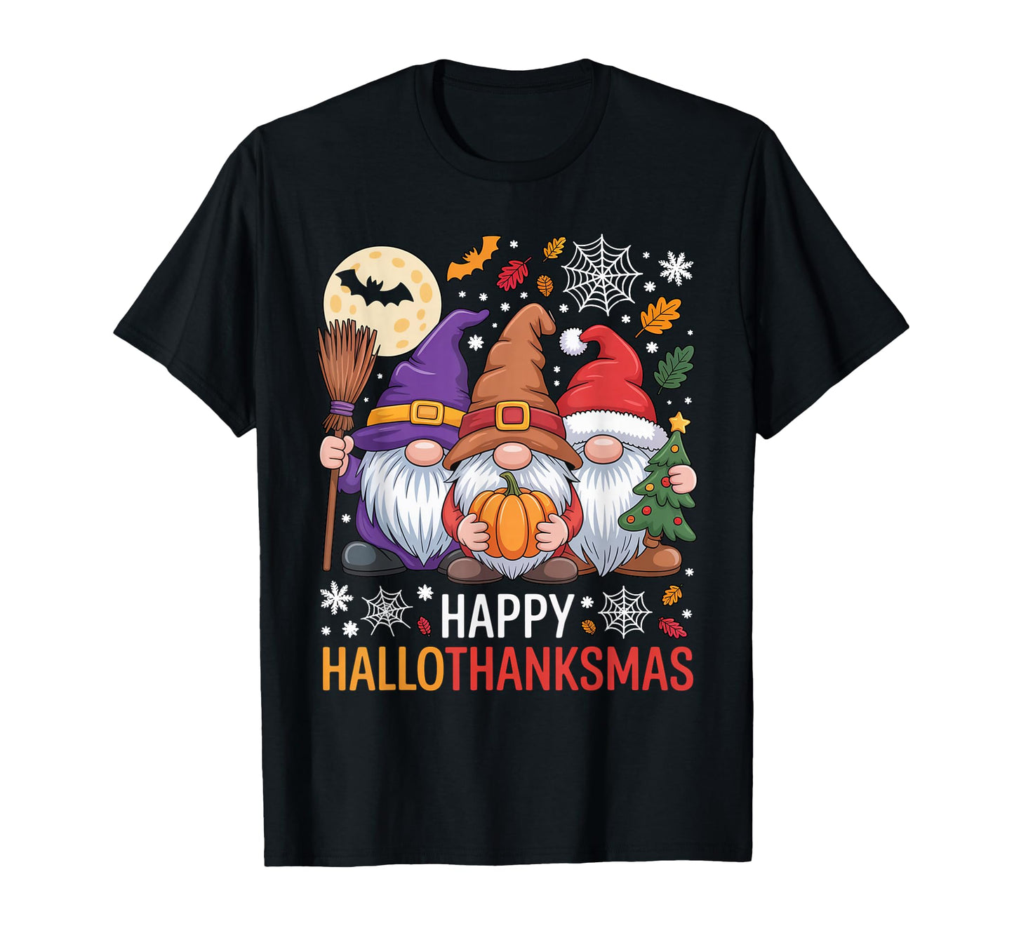 Happy Hallothanksmas Gnomes Lover Halloween Merry Christmas T-Shirt