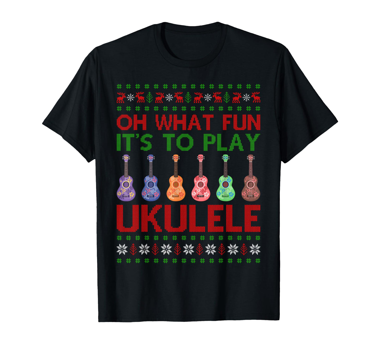 Musical Xmas Ugly Sweater Ukulele Guitar Christmas Pajamas T-Shirt