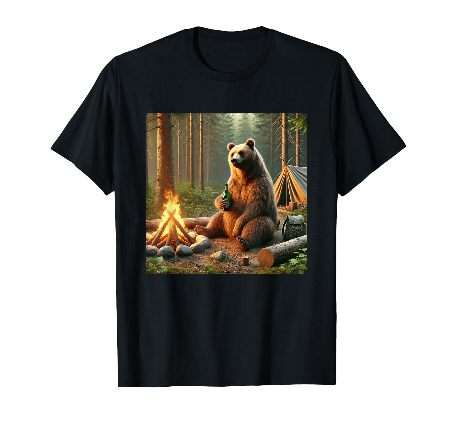 Bear Camping by the Campfire. Nature Adventure Funny Garment T-Shirt