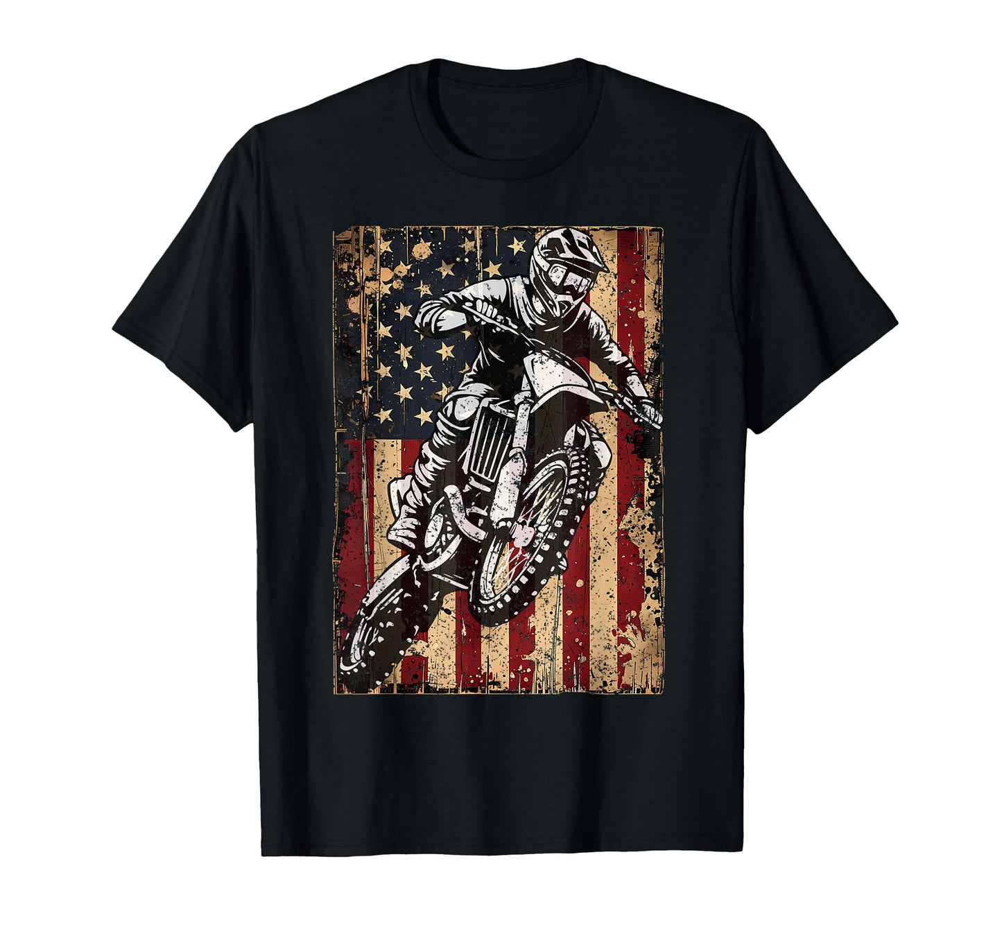 Dirt Bike USA Flag Vintage Motocross Riders Freestyle T-Shirt