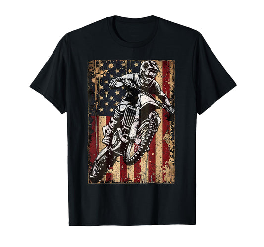 Dirt Bike USA Flag Vintage Motocross Riders Freestyle T-Shirt