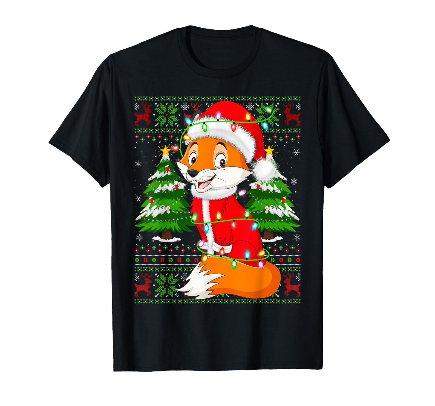Fox Christmas Lights Santa Costume Ugly Xmas Sweaters T-Shirt
