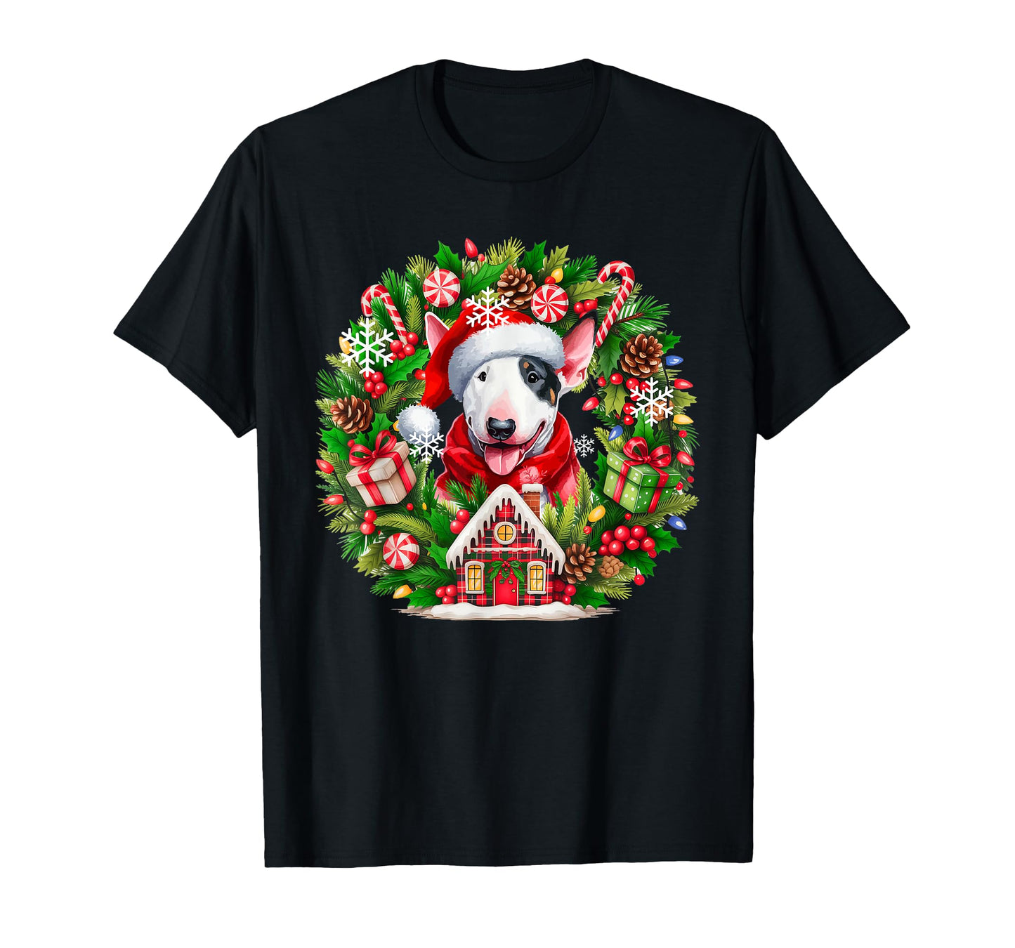 Santa Bull Terrier Christmas Floral Circle Owner Kids T-Shirt