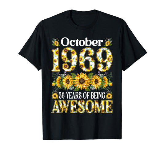 56 Year Old Sunflower October 1969 56th Birthday Gifts Women T-Shirt
