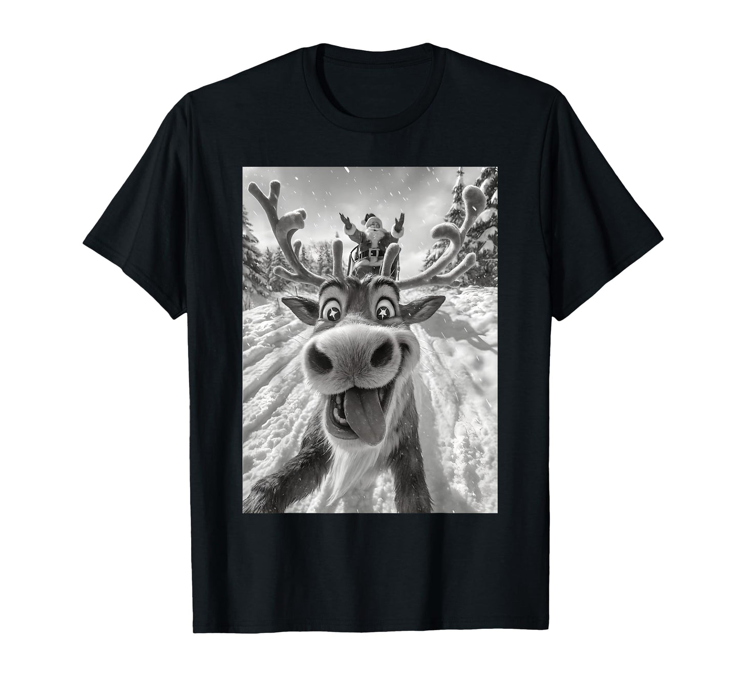 Funny Reindeer Selfie Santa Christmas Xmas Pajamas Holiday T-Shirt