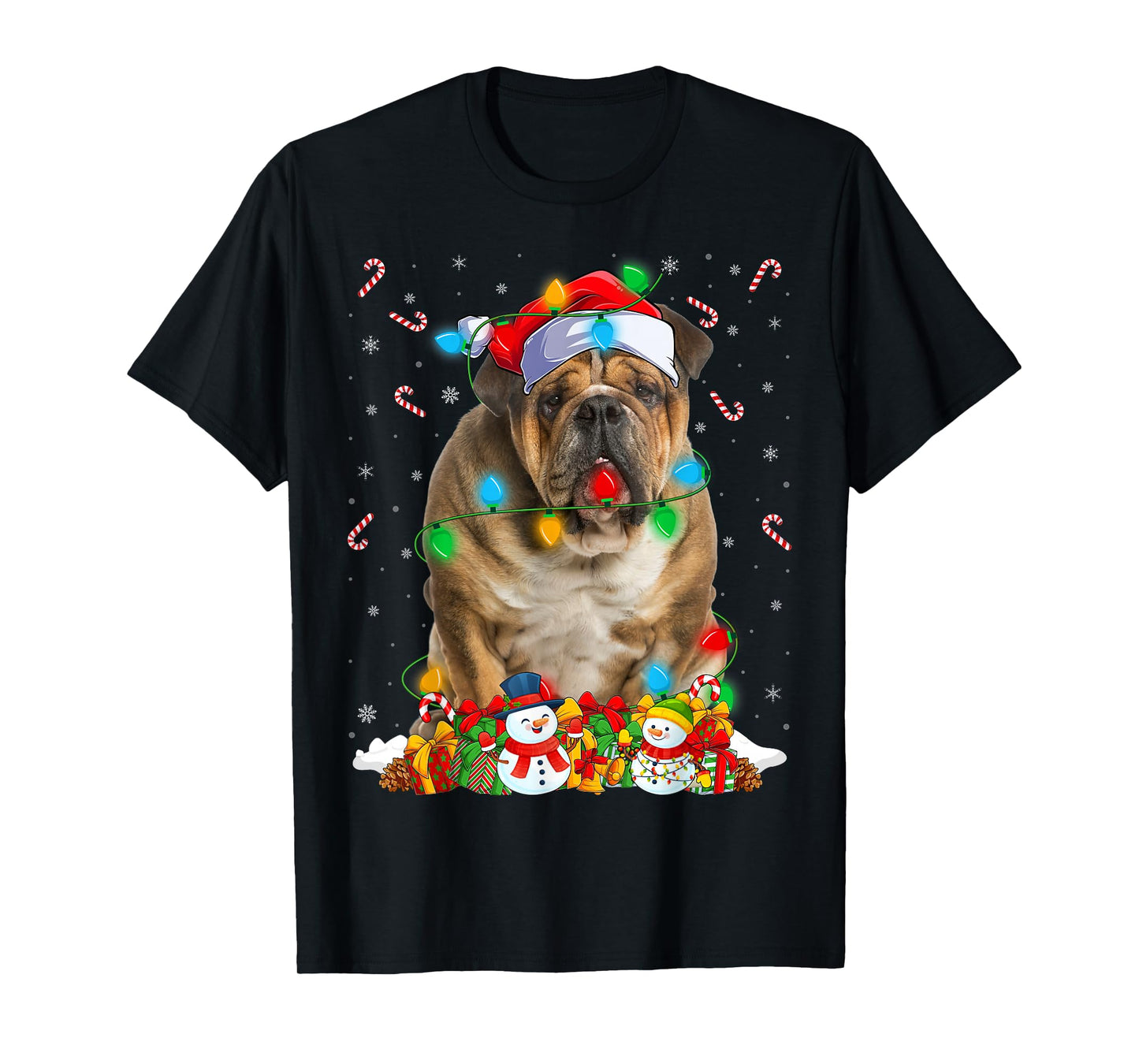 Bulldog Christmas Lights Funny Santa Hat Bulldog Xmas T-Shirt