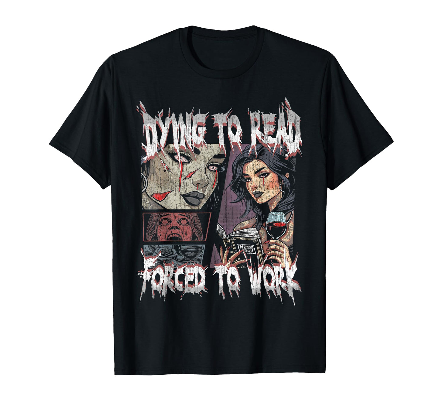 Vintage Retro Dying to Read Forced to Work Graphic Tee T-Shirt
