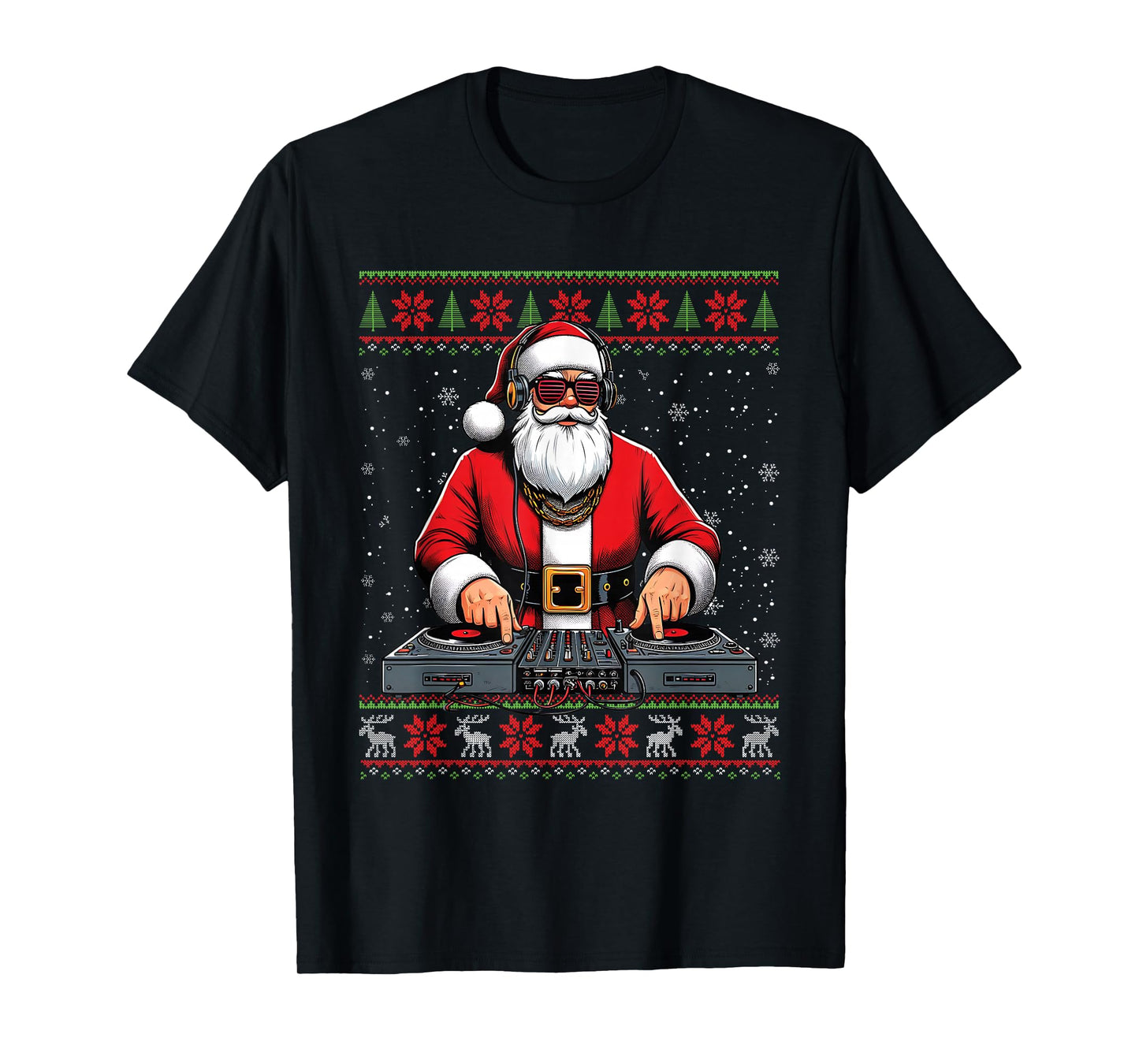 Santa Claus DJ Mixer Music Ugly Christmas Sweater T-Shirt