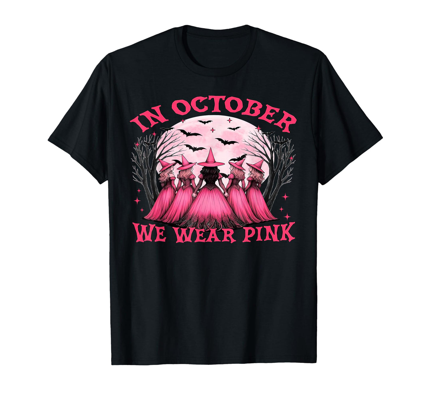 Retro in October We Wear Pink Witch Breast Cancer Awareness T-Shirt