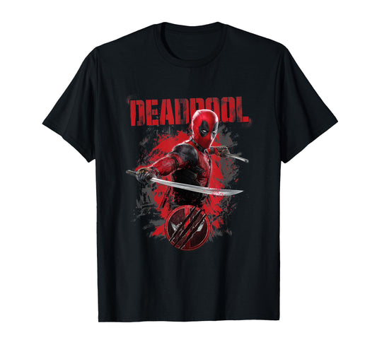 Marvel Deadpool & Wolverine Distressed Red Stamp Hero Logo T-Shirt