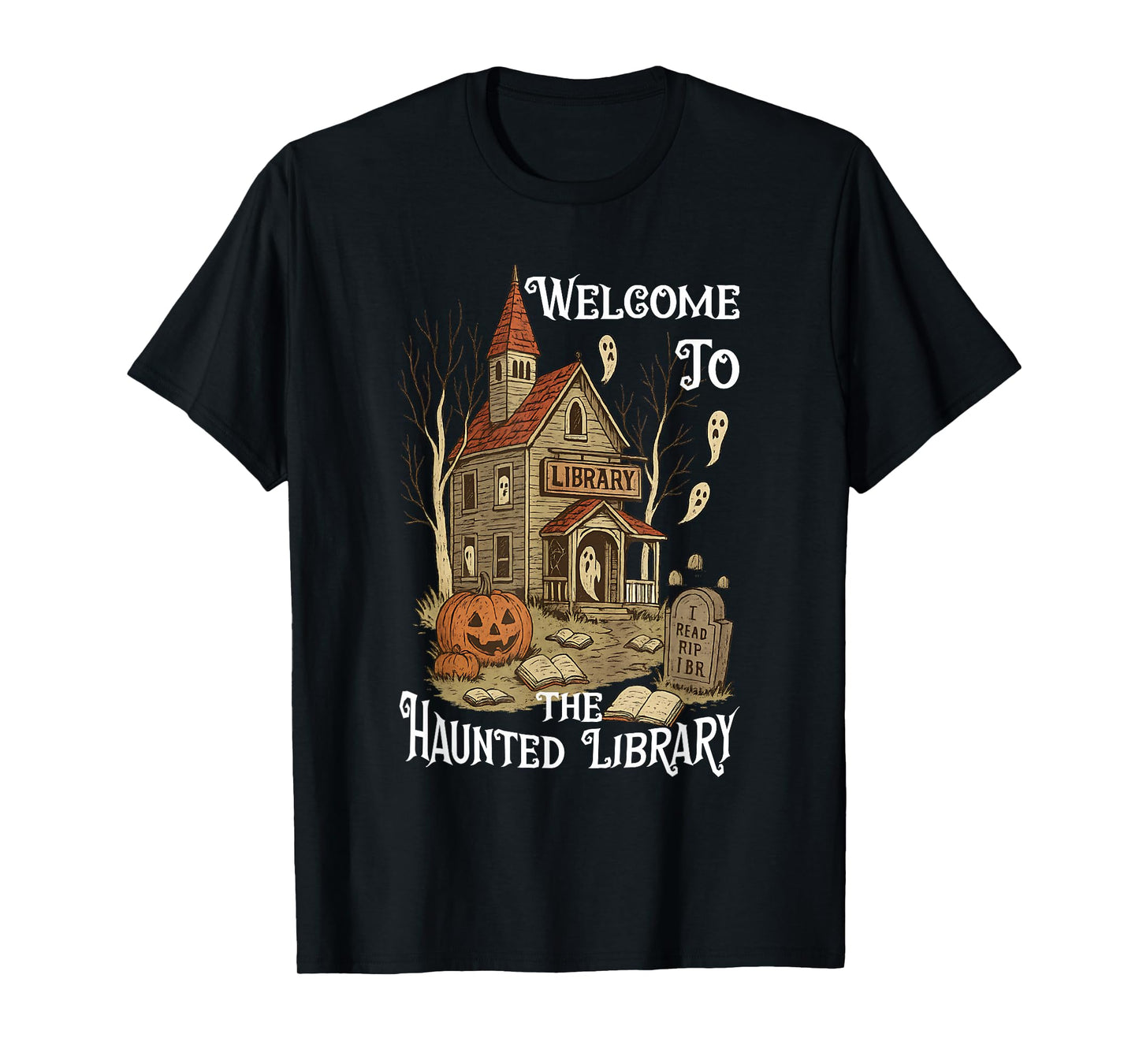 Salem Welcome to The Haunted Library Bookworm Halloween T-Shirt