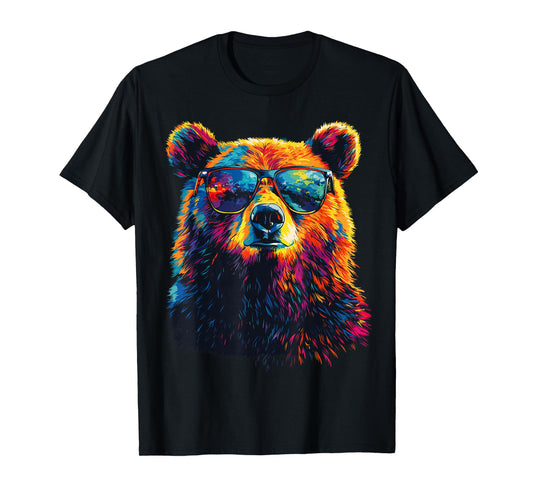 Bear Wearing Sunglasses Wildlife Graphic Colorful Bear T-Shirt