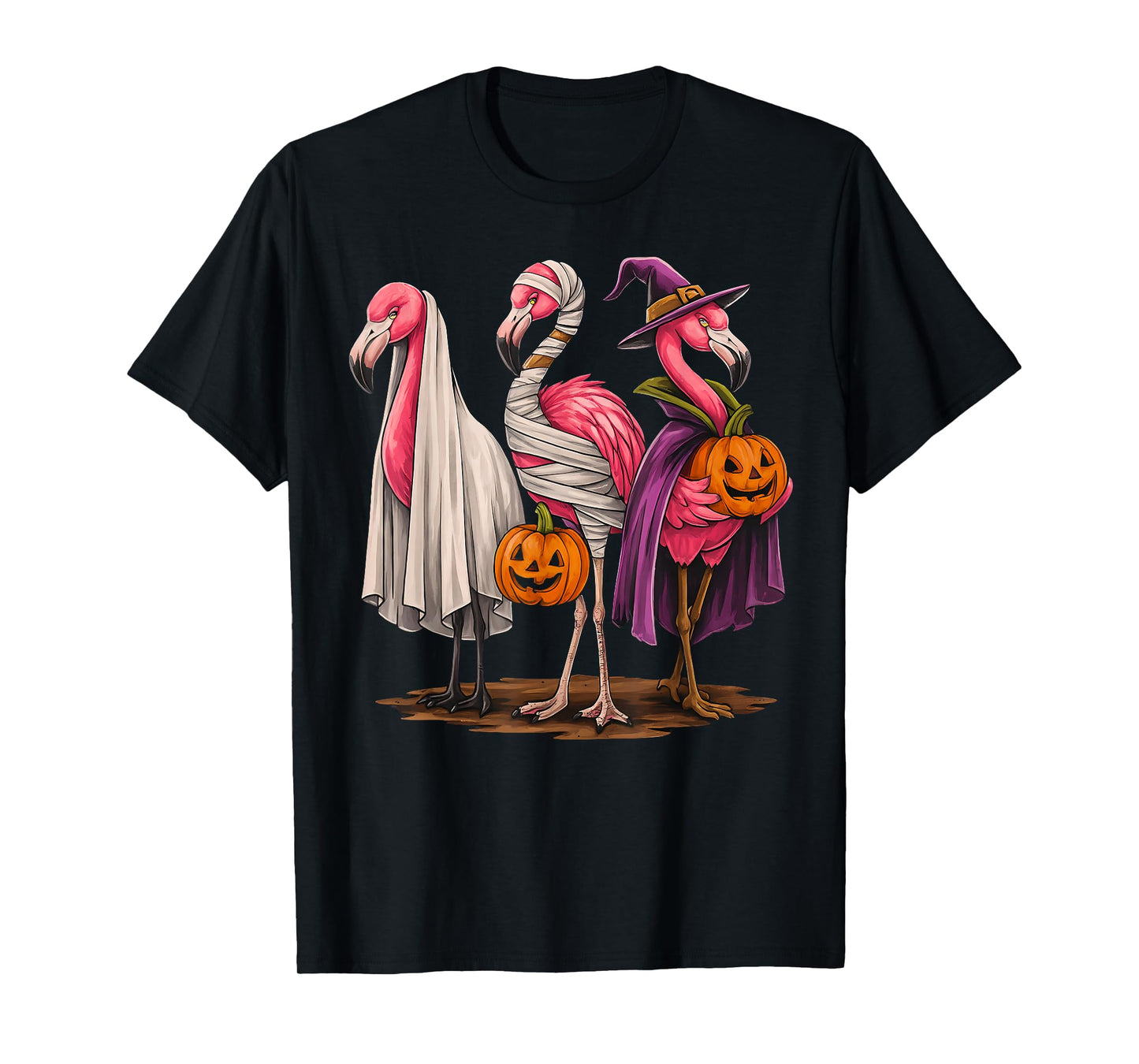 Happy Flamingoween Witch Pumpkin Flamingo Ghost Halloween T-Shirt